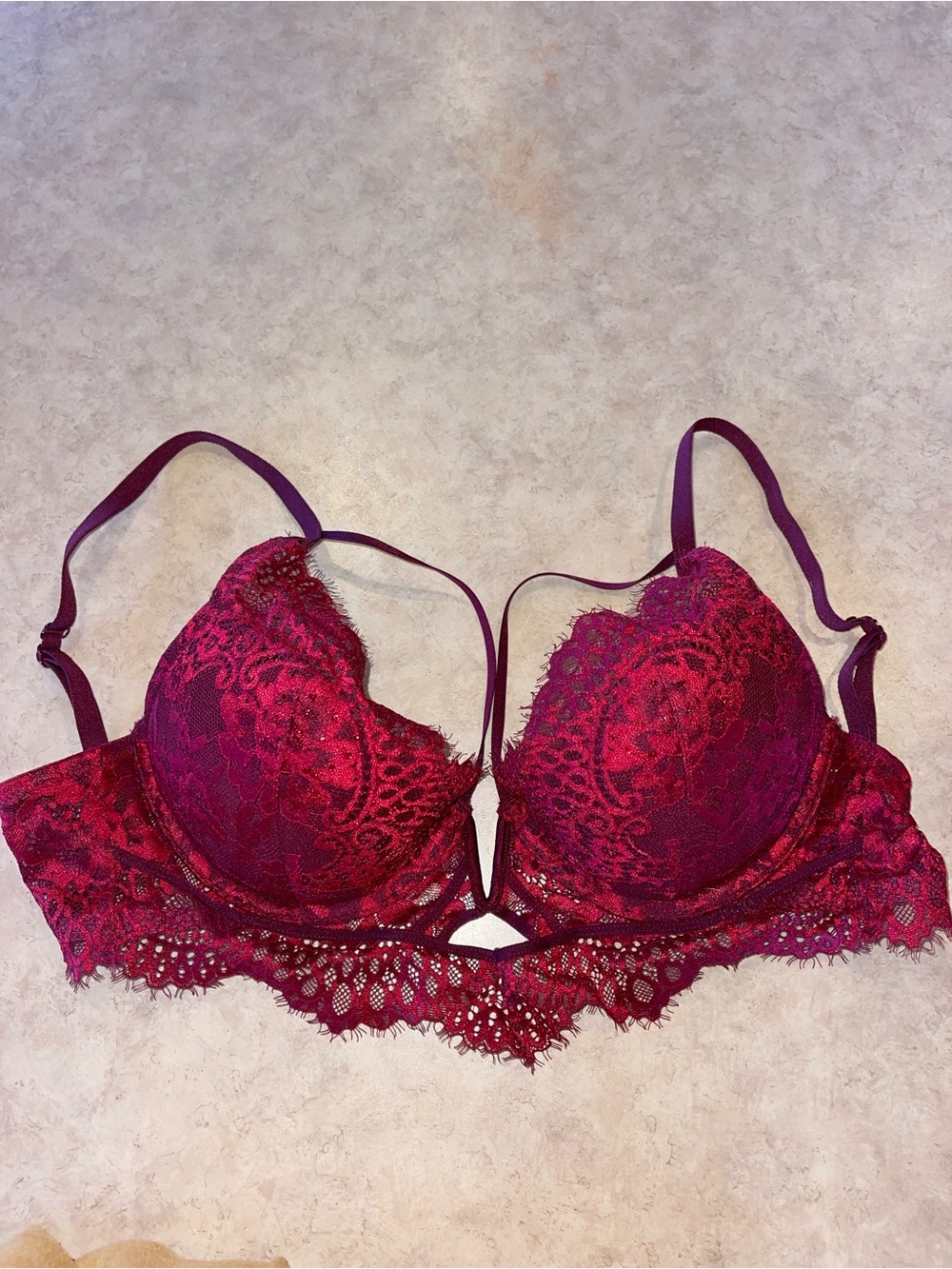 La SENZA Beyond Sexy Deep Plunge Lace Push-Up Bra with Longline Band - Deep Red